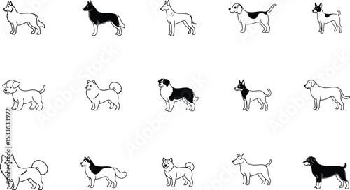 Stylish dog artwork featuring multiple breed outlines Line Art Vector illustration