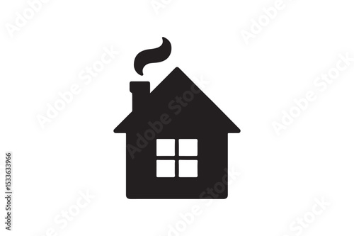 House with Smoke Chimney silhouette vector with white background