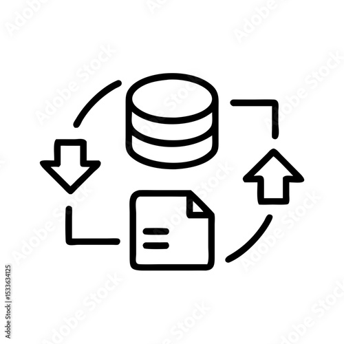 A vector icon of circular arrows surrounding a dat