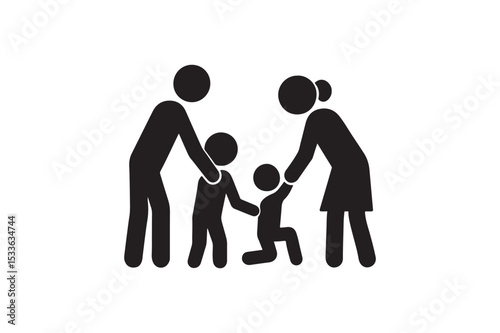Parents Helping Kids Icon silhouette vector with white background
