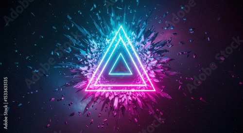 Triangle Neon Light with Exploding Shards