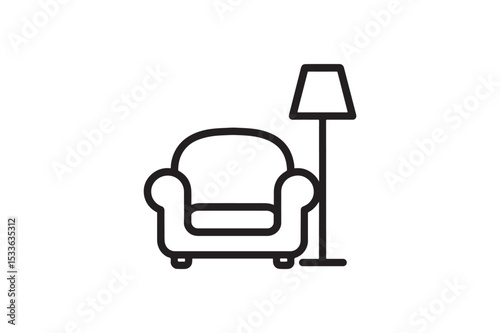 Sofa and Lamp Line Art silhouette vector with white background