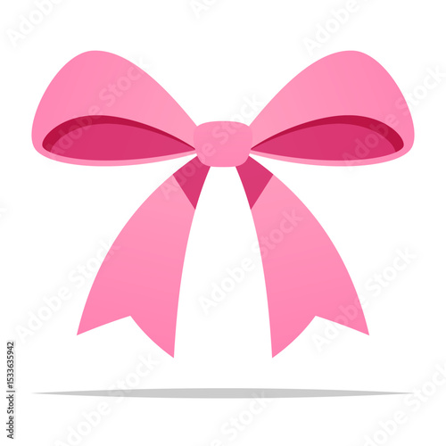Cute pink ribbon bow vector isolated illustration