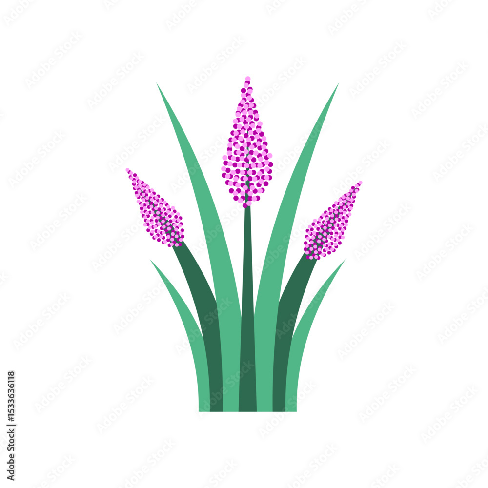 Fototapeta premium Simple Grass with Purple Flowers Clipart Illustration