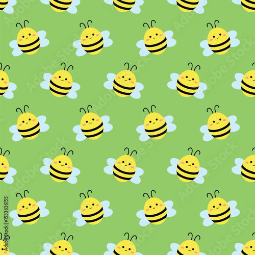 Vector cartoon pattern with cute yellow and black striped bees