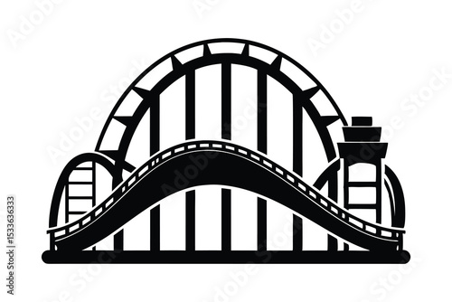 Rollercoaster silhouette vector, amusement ride icon, theme park track, thrill ride graphic