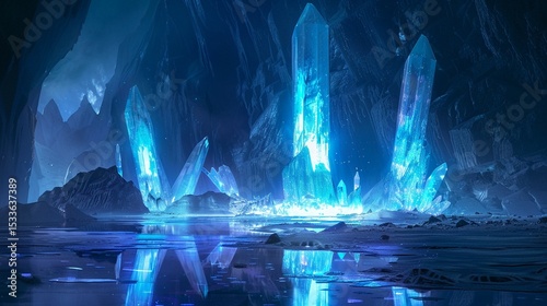 冷たい静寂に包まれた神秘的な氷結空間のファンタジー表現  