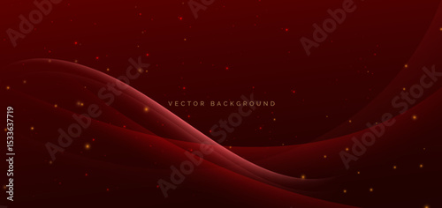 Luxury red background with glowing wave lines elegant. Template award concept.