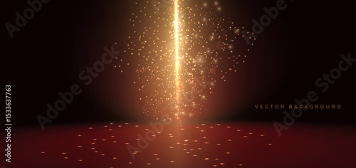 Scene dark red with gold glitters lights sparkle. For product show, promotion, brochure.