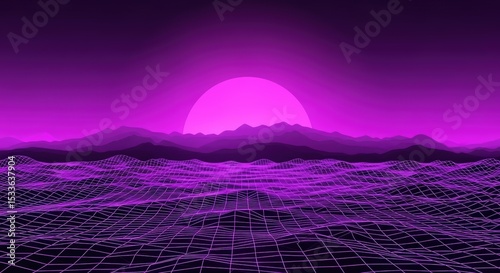 Purple Sunset Over Grid Landscape