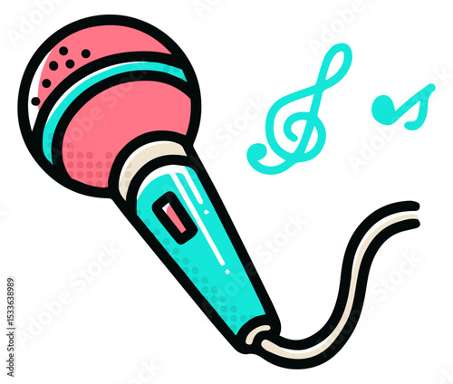 Cute Microphone and Music Notes – Vector Illustration