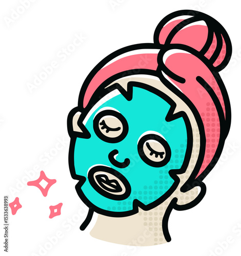 Vector Illustration of Woman Relaxing with a Sheet Face Mask