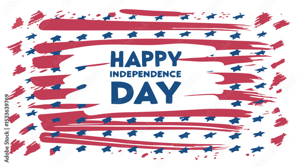 Obraz premium Happy independence day text with red stripes and blue stars on a white background design for celebration