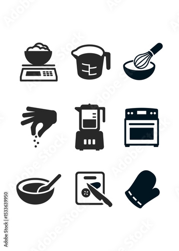 Kitchen and cooking icons set on a white background. Vector illustration. Stock illustration.