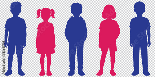 children waiting in line, silhouette vector EPS 10