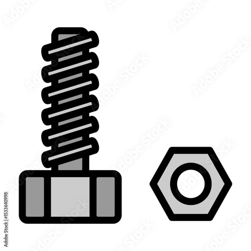 Nut and Bolt Vector Filled Icon Design