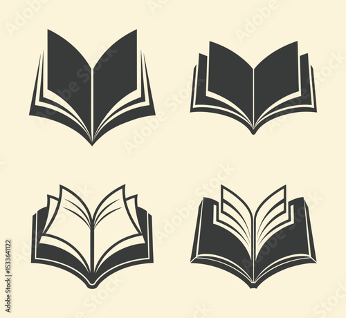 Open book silhouette, Open book set, reading icon vector, education symbol graphic