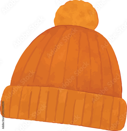 A snug orange knit hat, capturing autumn style, ideal for fall fashion designs, seasonal outfits, or cozy winter accessory illustrations and graphic prints