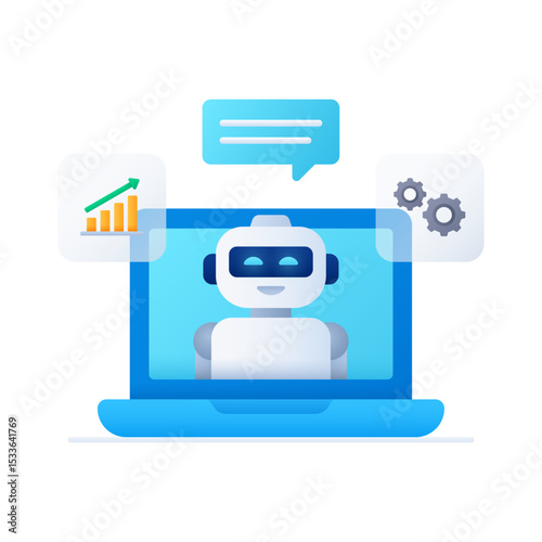 Flat Gradient Laptop with Robot Assistant Illustration