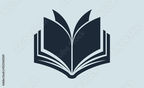 Open book silhouette, reading icon vector, education symbol graphic