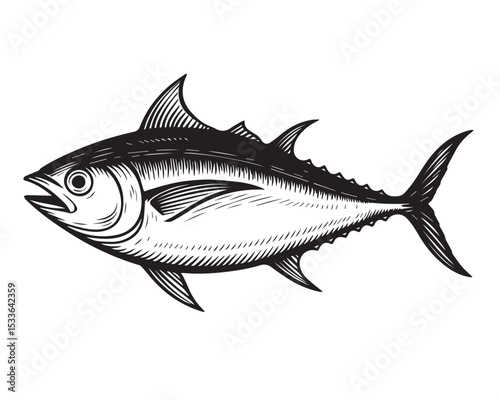 Vector line illustration of tuna fish