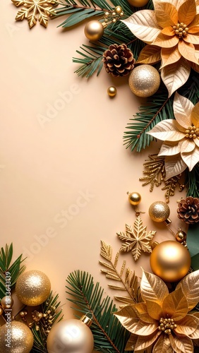 Festive holiday decoration with ornaments and flowers warm atmosphere close-up view elegant design