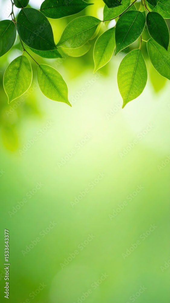 Naklejka premium Lush green leaves rejuvenating nature in a tranquil outdoor setting captured close-up for serenity and calmness