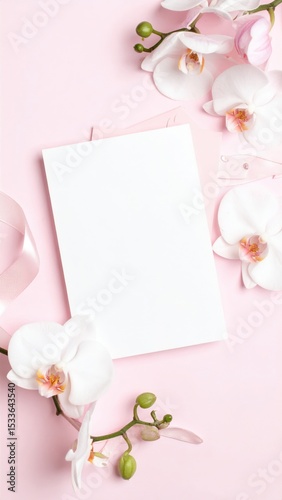 Creating elegant invitations with orchid accents on soft pink background floral design minimalist style