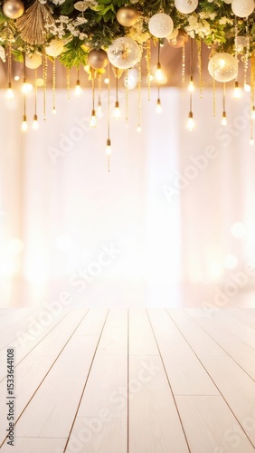 Elegant event decoration with lights and flowers indoor venue image showcase bright atmosphere aesthetic design