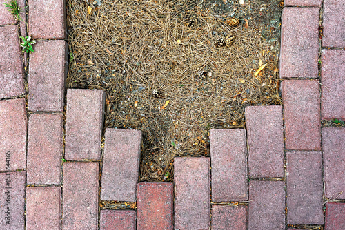 The damaged paving stones on the pedestrian walkway