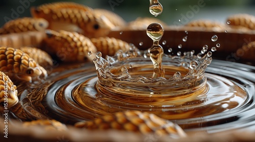 Water splash on golden fish ornaments