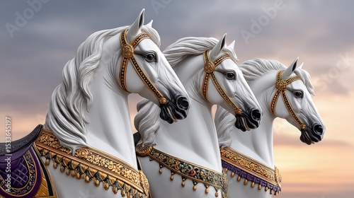White horses carousel statues