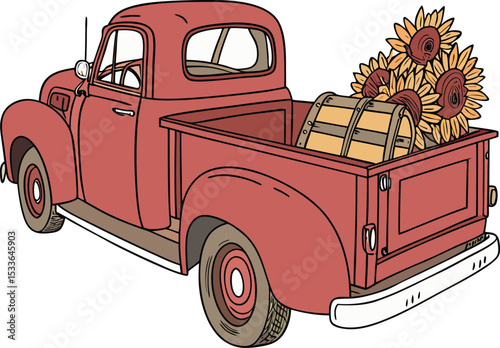 Fall Autumn car vector, pumpkin and sun flower vector design.