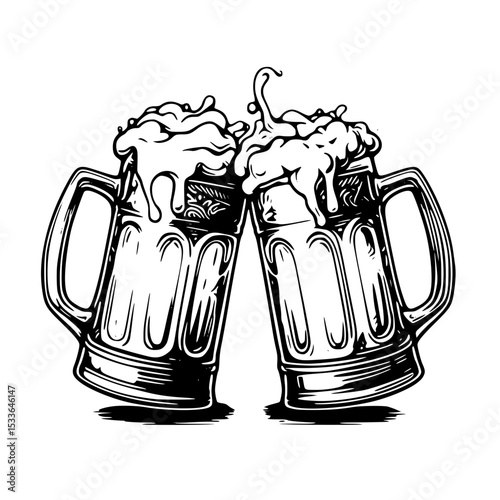 Beer mugs clinking silhouette