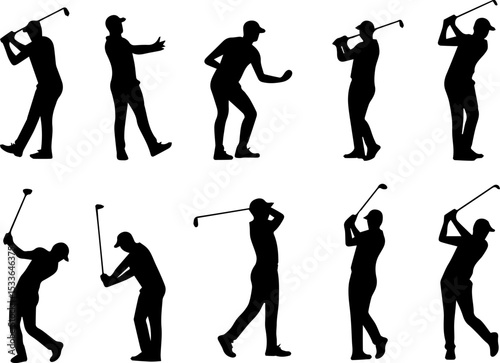 A Set collection of  baseball batter player silhouette with dynamic poses, Perfect for sports themed designs