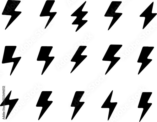 A Set collection of lightning bolt silhouettes , flash lightning bolt icon. Electric power symbol