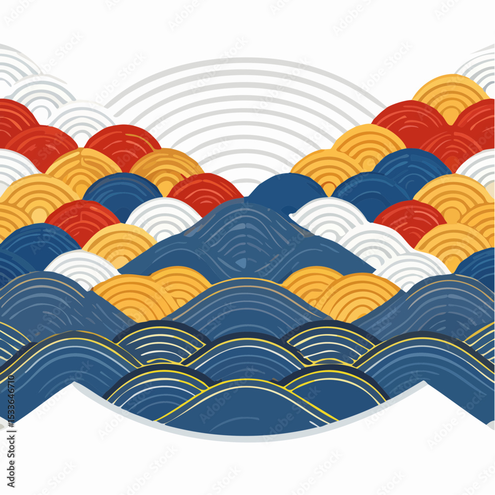 Wave seamless pattern design, Japanese and Chinese style concept