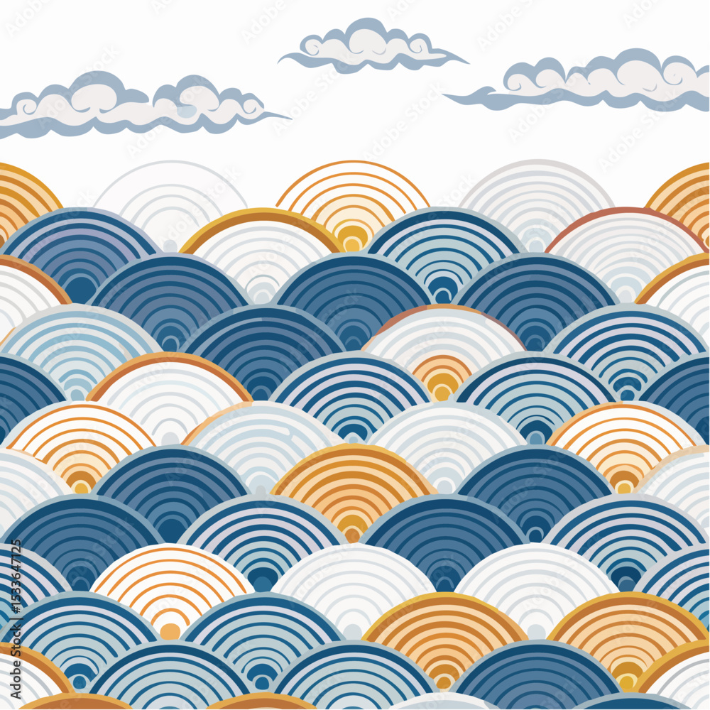 Wave seamless pattern design, Japanese and Chinese style concept