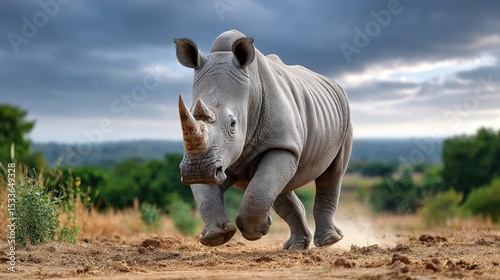 White rhinoceros running wildlife