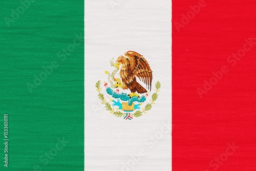 Wooden texture painted in colors of flag of Mexico. Flat view
