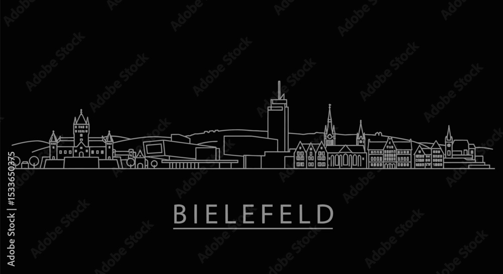 Fototapeta premium Bielefeld Skyline Outline with Minimalist Black.