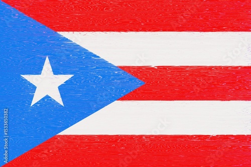 Flag of Puerto Rico depicted on rough weathered wood. Flat view