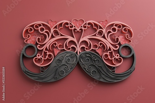 Detailed Visual  of Symbol of Man of Paper Hearts and Ornamental Mustache