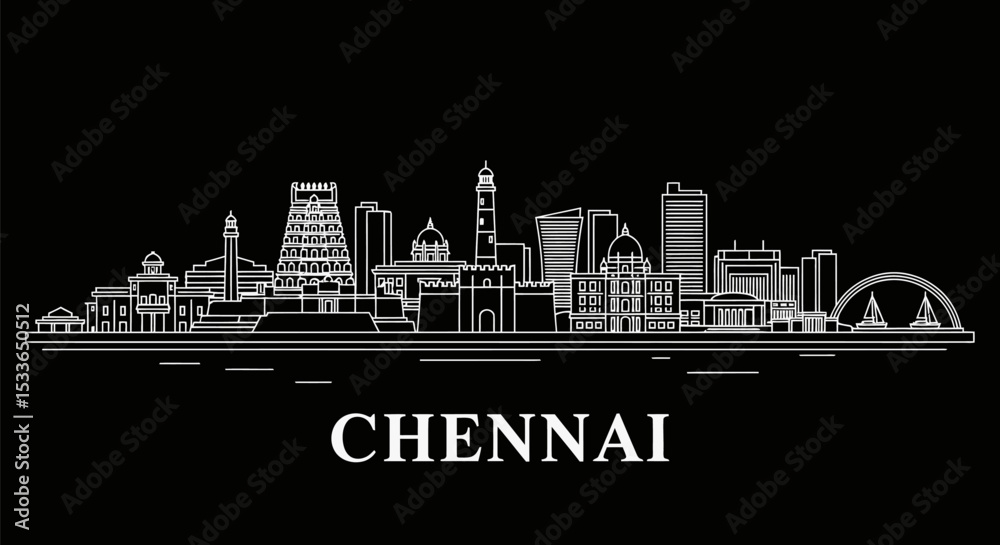 Naklejka premium Chennai Skyline with India Cityscape Silhouette.