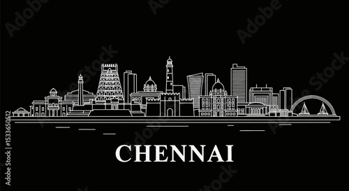 Chennai Skyline with India Cityscape Silhouette.