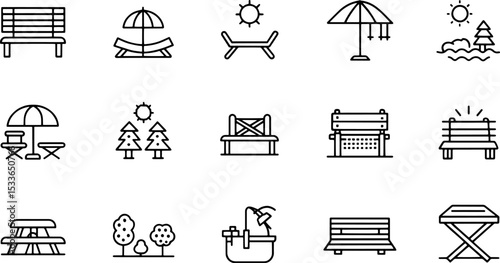 line icons related to bench  park bench  chair  ou.eps