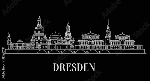Dresden Germany City Skyline Minimalist Outline