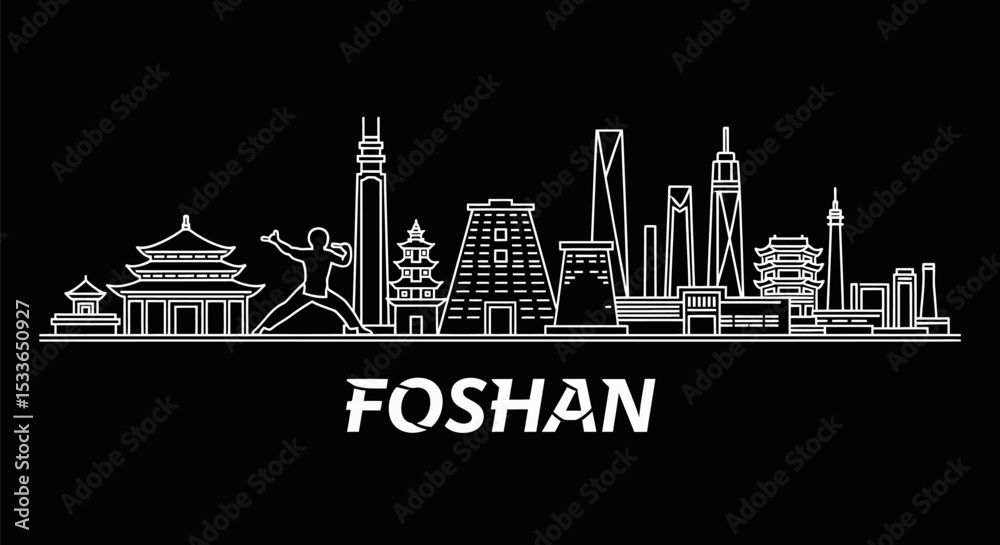Fototapeta premium Foshan Skyline Silhouette with China, Cityscape, and Vector.