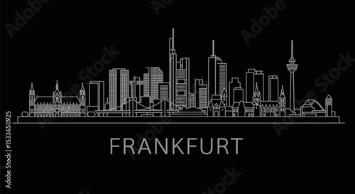 Frankfurt Skyline Line Art with Cityscape, and Minimalist.
