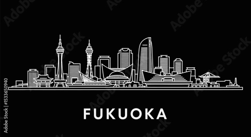 Fukuoka Skyline Japan city vector outline.